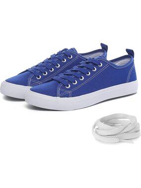 Women's Cobalt Canvas Shoes Lightweight Extra Laces Low Top Lace-Up Sneakers
